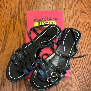 Vaneli Black Leather Sandals, Size 9 1/2